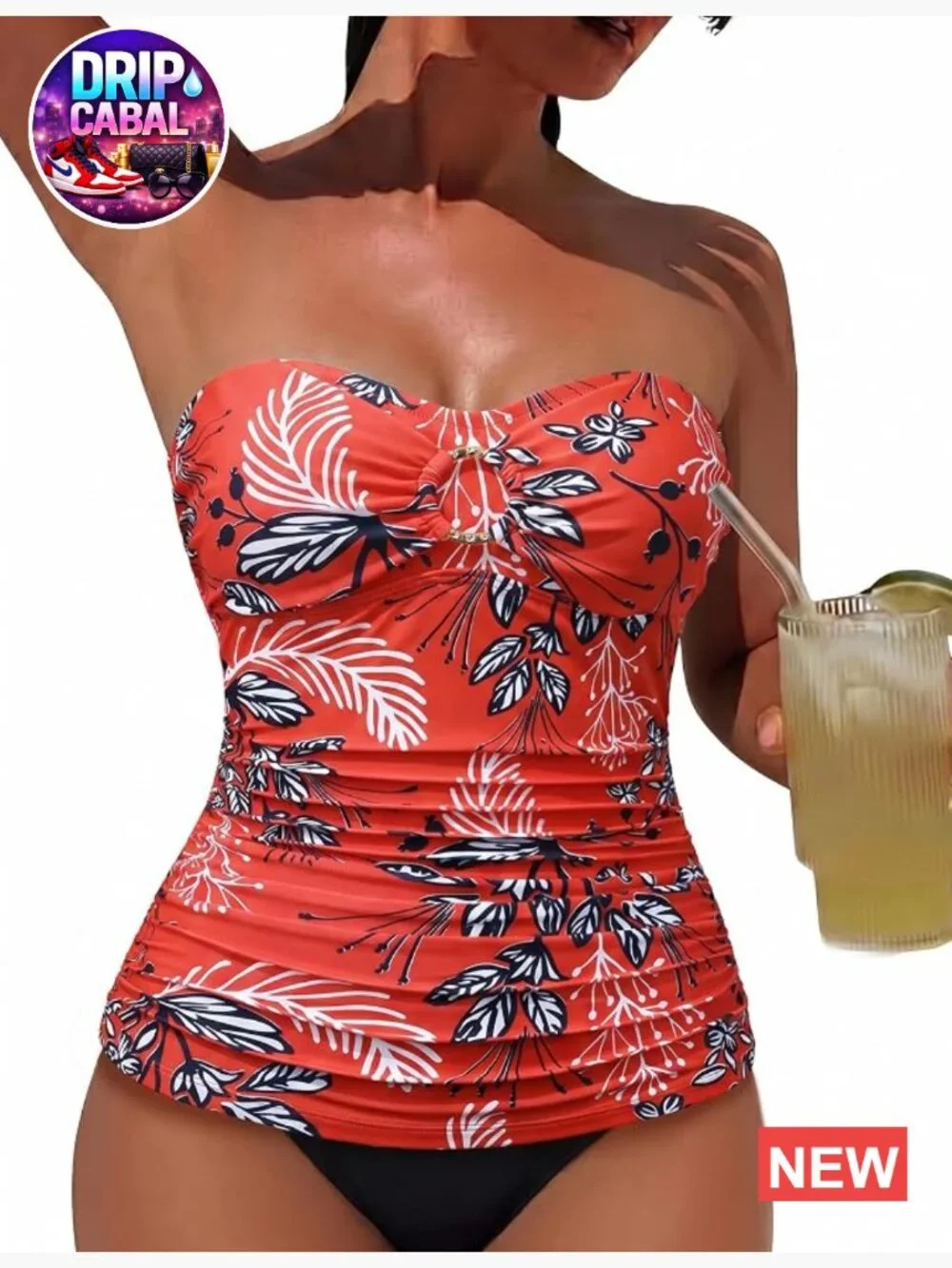 Tummy Control Bandeau Tankini Top Push Up Swim Top Only Convertible Halter